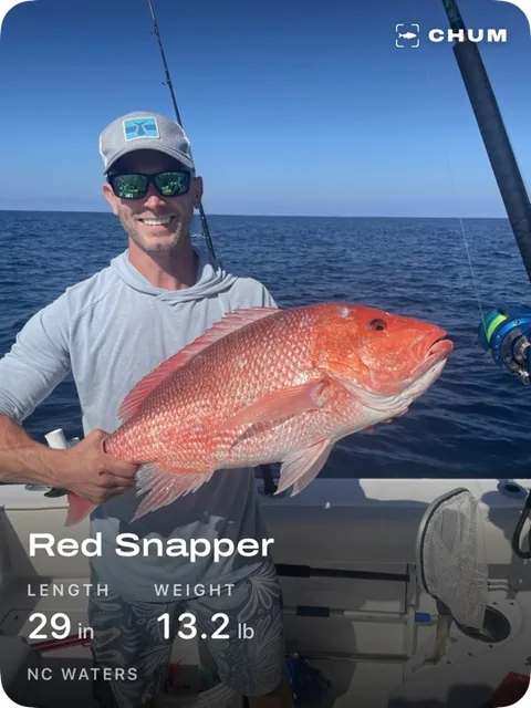 Catch card: red snapper, 29 inches, 13.2 pounds, North Carolina waters